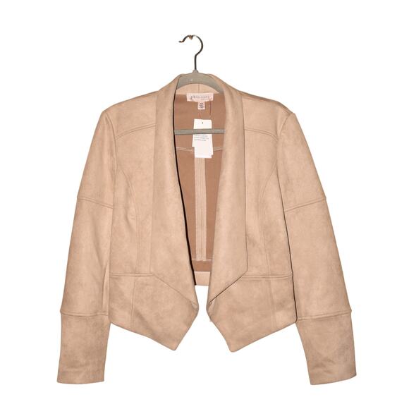 PHILOSOPHY NEW $88 Beige Faux Suede Open Jacket Zipper Sleeve Cuffs Medium - Picture 1 of 3